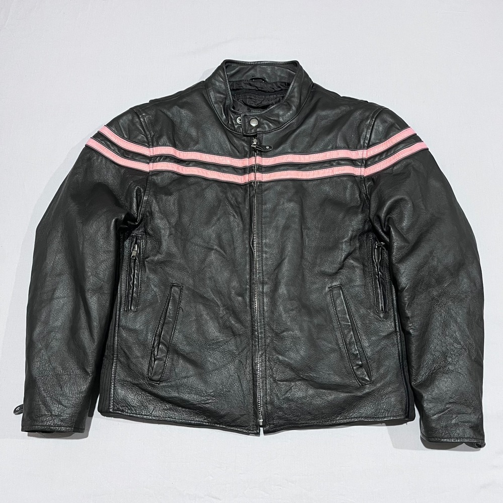 Montana Womens Black Pink Leather Thinsulate Lined Riding Motorcycle Jacket L